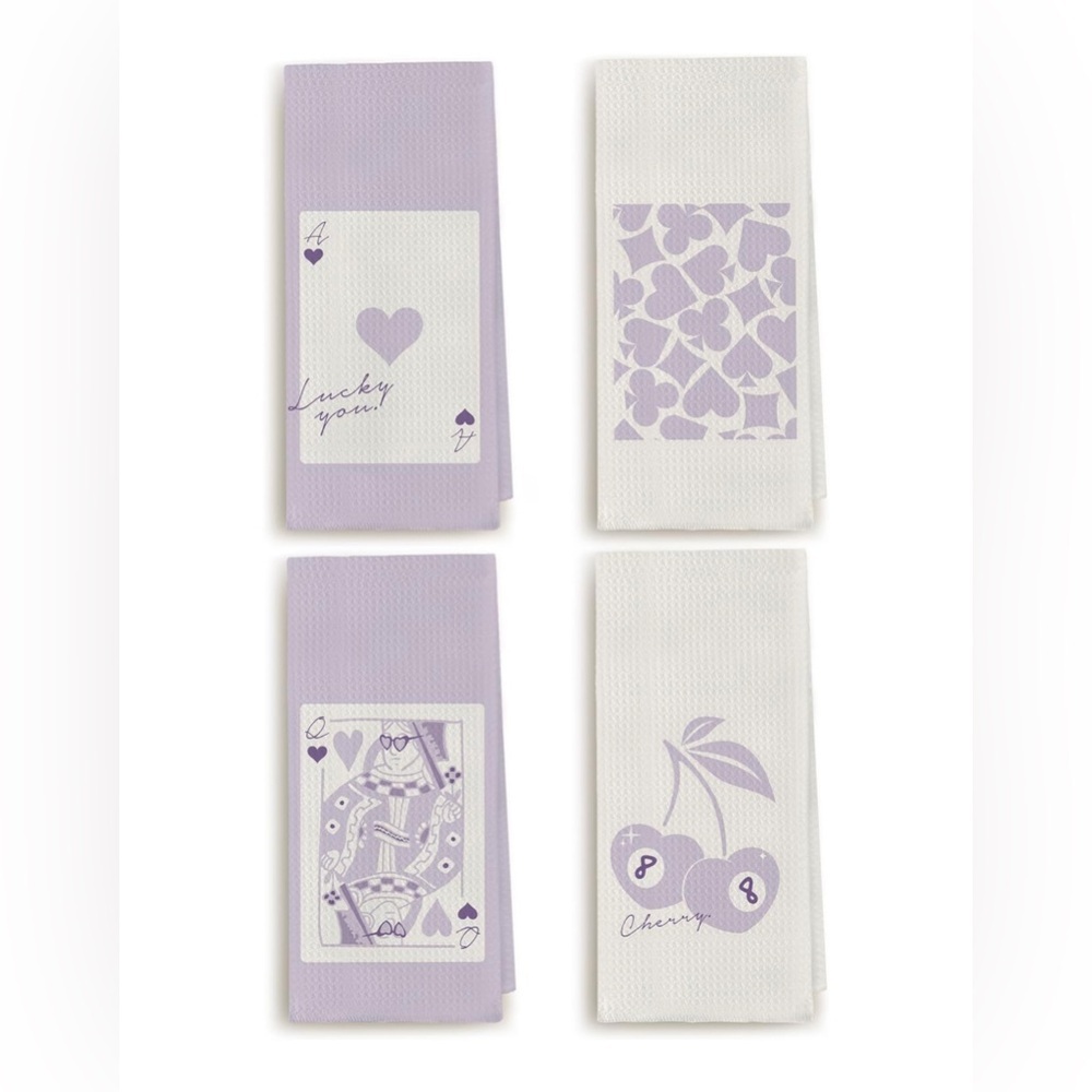 Purple Playing Card Kitchen Towels Set of 4
